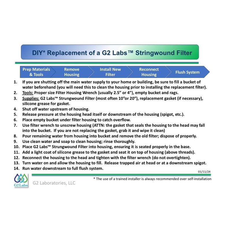 G2 Labs Labs String Wound Water Filter, 10" Long x