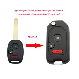 Horande Modified Folding Flip Replacement Key Fob Cover Case fit for Honda 2003-2012 Accord 2006-2013 Civic EX 2009-2015 Pilot 2005-2006 CR-V Odyssey Ridgeline Keyless Entry Key Fob Shell