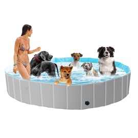 Max Foldable Dog Swimming Pools Plastic Kiddie Pool Pet Splash Pool Dog Bathing Tub Summer Cooling Toys for Large Dogs, Nonslip, Extra Tough(L-63'')