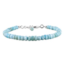 Natural Larimar Bracelets For Women Dolphin Stone- Pectolite -Sea- Caribbean Gemstone Beaded Dainty Jewelry for her Birthstone, Energy Healing Crystals, Silver Plated Chain 8 inch