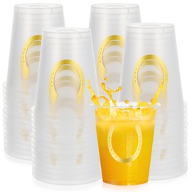 CIEOVO 50 Pack 16oz Derby Plastic Cups, Frosted Horse Racing Disposable Plastic Cups for Derby Party Kentucky Horse Race Birthday Baby Shower Party Beer Beverage Ice Cream Snacks Decoration