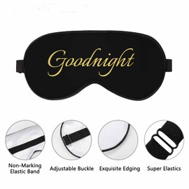 Vnwoalu Good Night Sleep Eye Mask Night Sleep Phrase Golden Black Men Women Sleep Mask with Adjustable Strap Eye Cover Eye Shade for Travel, Nap,Meditation