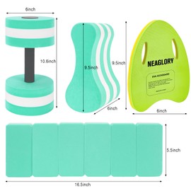 NEAGLORY 5 Pieces Water Aerobics Set Aquatic Exercise Set Pool Fitness Equipment Foam Water Dumbbell, Swim Kickboard, Pull Buoy, Aquatic Swim Belt for Water Exercise, Green