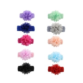 FRCOLOR 10pcs Chiffon Flower Headbands for Beautiful Elastic Hair Bands Colors for Photography Props and Everyday Wear