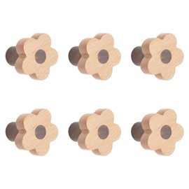 MOROBOR 6pcs Flower Shaped Wooden Knobs Single Hole Beech Wood Handles Wood Cupboard Cabinet Handles Knobs for Chest of Drawers with Screws& Expansion Tube