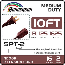 HONDERSON 3-Outlets Flat Extension Cord, Power Strip with Safety Cover, UL Listed 16/2 SPT-2 Outlet Extender, 2 Prong 16 Gauge 10FT Brown Indoor Extension Cord