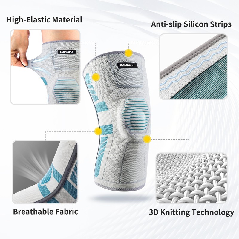 CAMBIVO 2 Stück Kniebandage mit PMMA-Seitenstabilisatoren und Patella Pad, Komprimierte