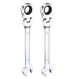 HARFINGTON 2pcs Flex-Head Ratcheting Wrench 16mm 180° Rotating Head Metric Ratchet Combination Wrenches 72-Teeth Chrome Vanadium Steel Open End Ratchet for Fasteners Nut Bolt