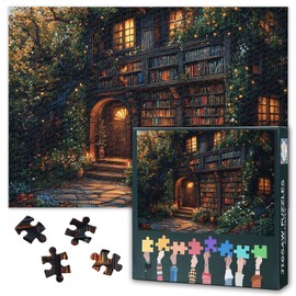 Vintage Bookstore Puzzles for Adults 1000 Pieces - Jigsaw Puzzles Books Art, 27.5x19.7 Inch Library and Flower Garden Hard Challenging Puzzle Family Game for Men & Women (Home Decor Gift)