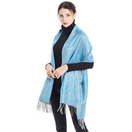 Belle Dame Women Pashmina Scarf Shawls and Wraps Blanket Scarf Tassels Scarf Soft Silky Maple Leaf Jacquard (SF1-Y036-TQ)