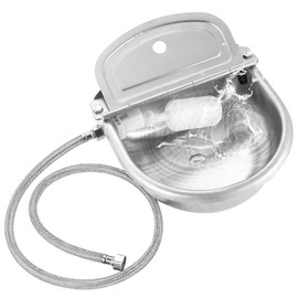 NATGAI Automatic Waterer Bowl with Float Valve and Braided Hose | Stainless Steel Stock Waterer Horse Cattle Goat Sheep Dog Waterer for Livestock Dog Goat Pig Waterer (Without Drainage Hole)