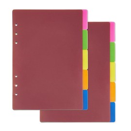 SUPERFINDINGS 2 Sets 10 Sheets A5 Index Binder Dividers 5 Binders Index Divider with 6 Holes 21x15cm Tab Divider for Binder Dark Red PP Frosted Index Divider for Planner Notebook Loose Leaf Binders