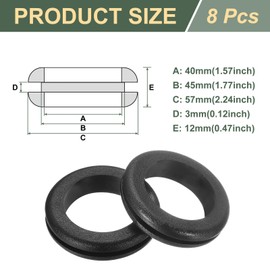 sourcing map 8Pcs Rubber Grommets 1-9/16 ID, 1-3/4 Drill Hole, Firewall Grommet Automotive Rubber Hole Eyelet Ring Gasket for Wire Cable Hose Protection, Metal Electric Box, (40x45mm, Black)