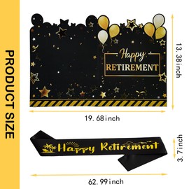 Happy Retirement Party Decorations Card with Retirement Sash, Black Gold Large Retirement Card for Signing, Jumbo Retired Guest Book Greeting Card, Giant Farewell Retired Card Gifts for Men, Women