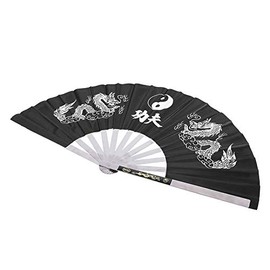 Vbestlife Abanico de Tai Chi - Acero Inoxidable, Plegable, Negro - Abanico de Entrenamiento de Artes Marciales con Estuche de Tela - 13 Pulgadas