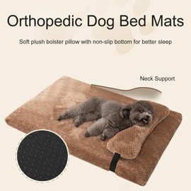 huraty Large Dog Bed Mat with Pillow, Egg Crate Foam Pet Bed Bolster Pillow for Support, Washable Dog Bed Mattress Suitable for Pets Up to 50 lbs, Pink 39.4x25.5x3 in