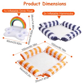 3 Pack Inflatable Pool Floats for Adult 1 Drink & Snack Float 2 Water Hammocks with High Buoyancy Pillows Cooling Mesh