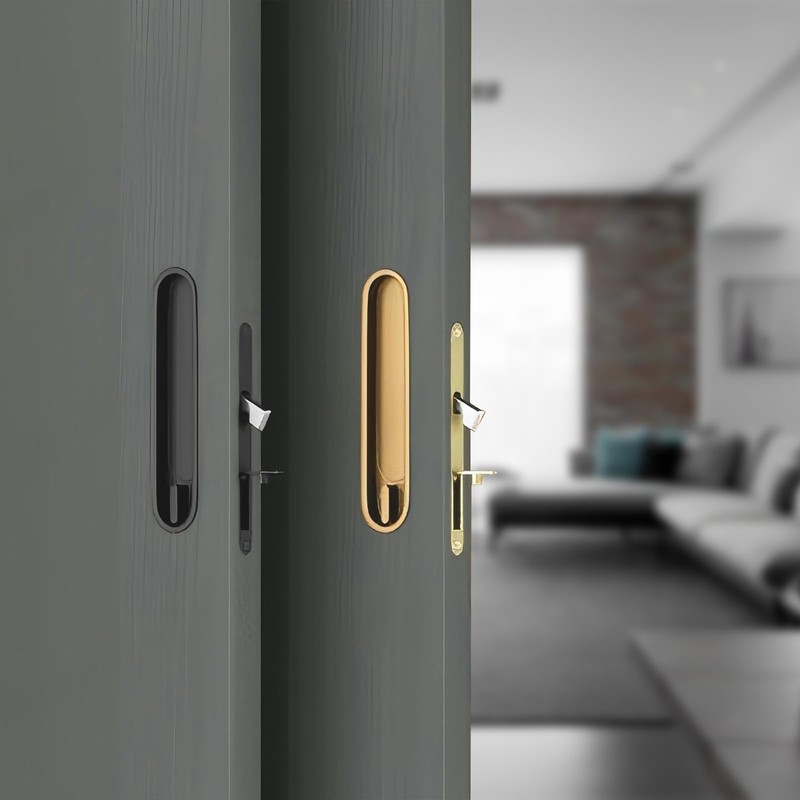 HOCONNIE Recessed Pocket Door Handle Sliding Door Lock and Pull