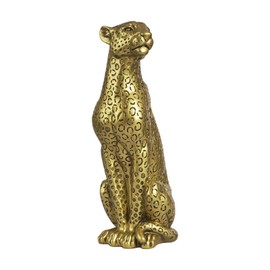 Modern Polyresin 11" H Gold Cheetah Figurine Sitting Home Decor Realistic Antique Classical Leopard Resin Animal Ornament Statues Living Room Decor Ornament Figures