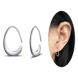 Tiny Pull Through Earrings Small Teardrop Hoop Earrings 925 Sterling Silver Drop Dangle Earrings for Women Trendy