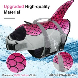 EMUST Dog Life Jacket Shark, Dog Life Vests for Small, Middle, Large Dogs with Rescue Handle Dog Flotation Vest Safety Lifesaver for Swimming Pool Beach Boating, (S,Pink)