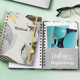 Spiral Notebook - A5 Lined Journal, 8.5'' x 6.3'', 68 Sheets/136 Pages College Ruled Notebook, Waterproof Cover, Back Pocket, Strong Twin-Wire Binding with Premium Paper, Journal Notebooks for Work, Office and School