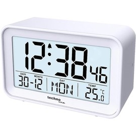 technoline WT497 Modern Digital Alarm Clock, Indoor Temperature, Date, Day of the Week, Alarm and Snooze, White