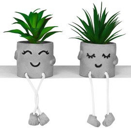 Zerzsy Faux Succulents in Cement Pots with Hanging Leg, Potted Mini Fake Plants for Desk Decor,Kitchen Shelf decoro,ffice Decor for Women,Bathroom Shelf - Set of 2…