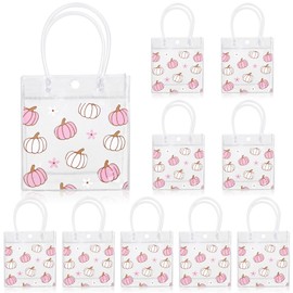 JarThenaAMCS Pink Pumpkin Party Favor Bags Fall Pumpkin Clear PVC Gift Bags with Handles Autumn Decorative Treat Bags for Thanksgiving Wedding Birthday Party Supplies, 12Pcs