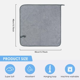 VIVOTE Microfiber Hand Towel, Super Soft & Absorbent Hand Towels with Hanging Loop, Quick Dry Kitchen Hand Towels,Durable Drying Hand Towel for Bathroom, 2 Pieces Grey, 40 x 40 cm