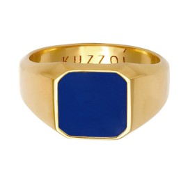 Kuzzoi 0609950721 Men's Solid Signet Ring (12 mm) Wide in 925 Sterling Silver, Classic Ring with Enamel for Men, Golden Silver Ring for Men, Ring Size 54 - 66, enamel