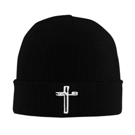 Christian Jesus Cross Beanie Hats for Men Women, Funny Embroidered Warm Stretchy Knit Winter Hat Skull Cap, Embroidered Black, One Size