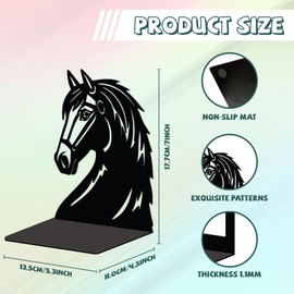 Peacoblue Metal Bookend Stopper Holder Stand for Shelves Decorative, 13.5x11x17.7cm Modern Creative Heavy Duty Study Book End for Desk Shelf, 1 Pair (Horse Head)
