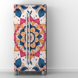WOOHOOROO Peel and Stick Refrigerator Wrap Fridge Decor Mandala Floral Boho Style Mural Sticker Wall Door Self-Adhesive Removable Decoration 32.67 "W x 78.7 "L,Set of 2 Sheets