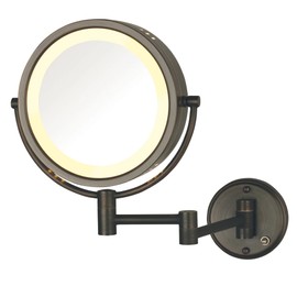 JERDON Wall-Mounted Magnifiying Makeup Mirror with Lights - Direct Wire Mirror with Bronze Finish - 8X/1X Magnification - Model HL75BZD