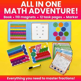 QUOKKA Magnetic Fractions Learning Set for Kids Ages 6-12 – Hands-On Math Games for Homeschooling, Classrooms & Travel – 110 Magnets, 12 Task Pages, Marker – Montessori Educational Toy Puzzles