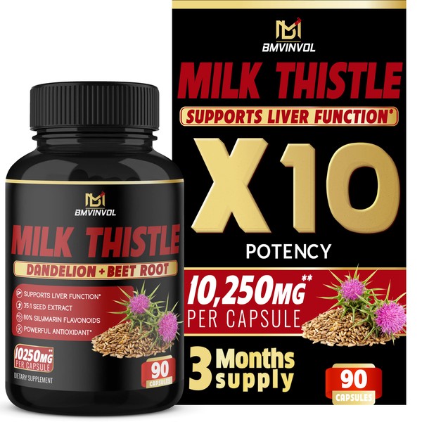 (3 Months Supply) Milk Thistle Capsules 10250 mg - Supports Healthy Liver Function - High Potency with Beet Root, Cissus, Punarnava