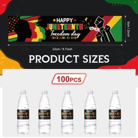 Sherr 100 Pcs Happy Juneteenth Water Bottle Labels Freedom Day Water Bottle Sticker Labels Waterproof Labels for Bottles 8.7" x 2" Self Adhesive Wraparound Rectangle Labels for Party Supplies