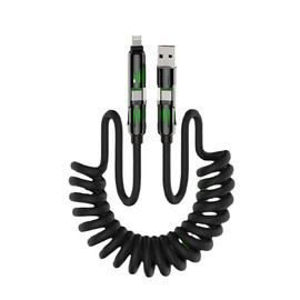 JinnEterri 4-in-1 Coiled Charging Cable, USB-C/USB-A/Lightning, 4ft Expandable, 65W Max, Data Transfer Compatible