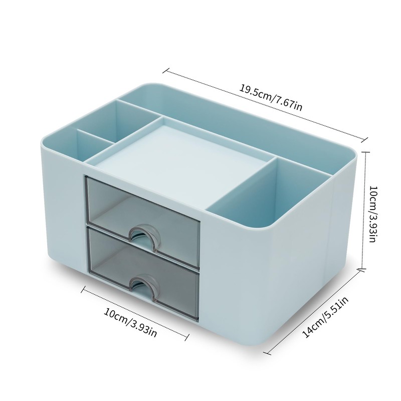 RISEMART Desk Organiser with 2 Drawers (Blue Double Layer)