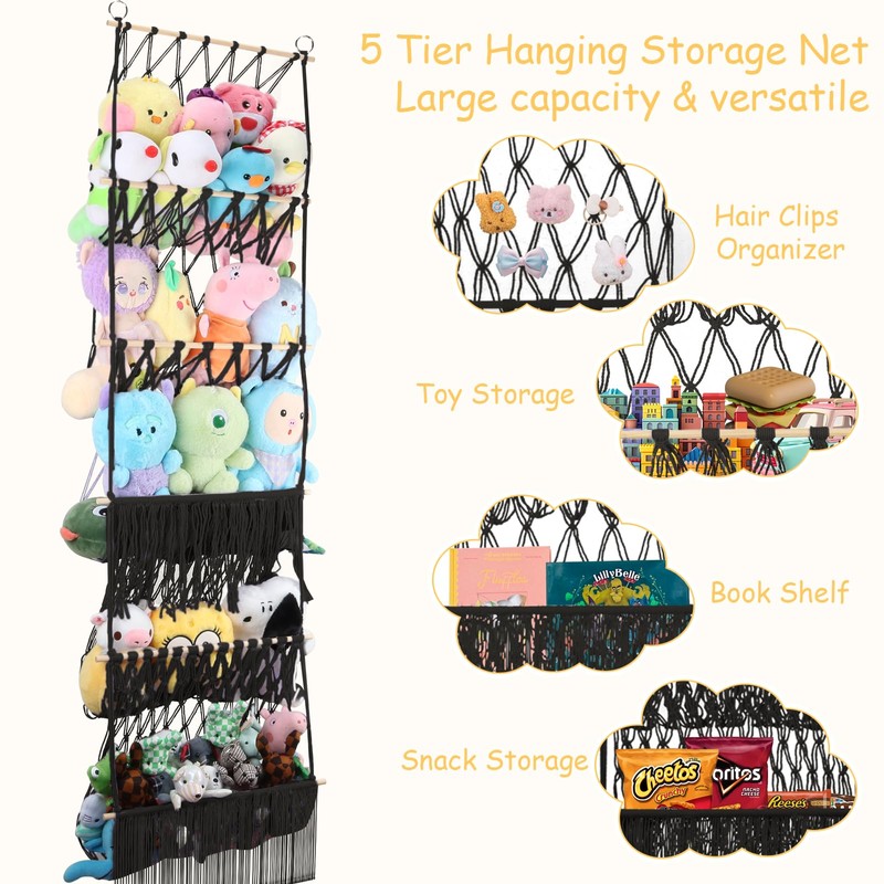 iHansee 5 Tier Stuffed Animal Storage Shelf Net, 17x61 Inch