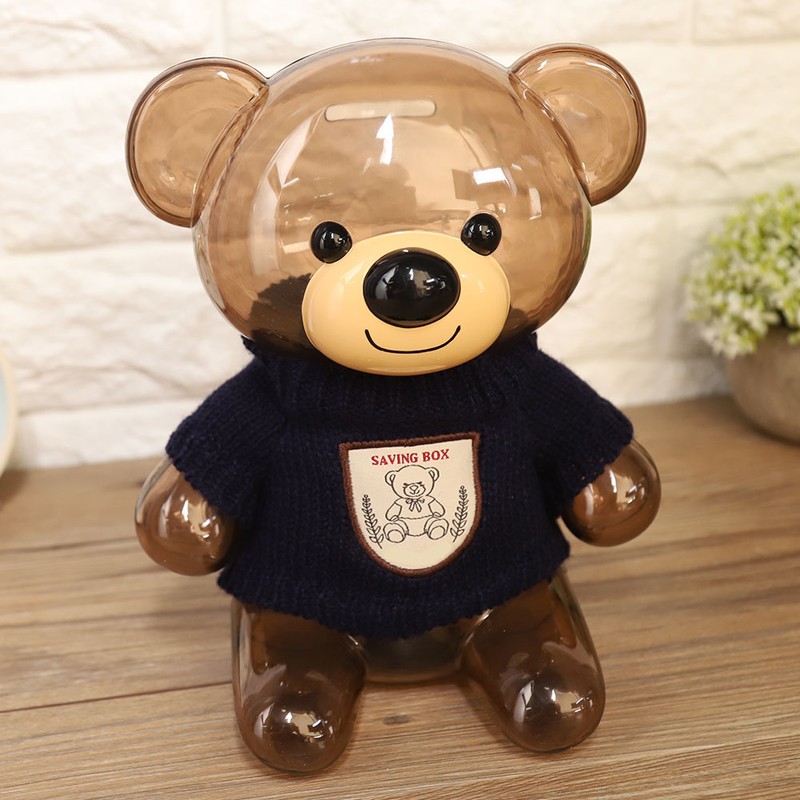 Children Coin Piggy Bank Money Box Cartoon Clothes Bear Plastic