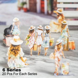 MiyouLuna 120Pcs PET Scrapbook Stickers, Girl Back Designs for Scrapbooking, DIY Crafts, Journaling Supplies, Junk Journal Ephemera, Includes Organizer