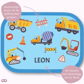 Children's Campus Lunch Box for Mepal - Lunch Box Excavator with Name Lunch Box Construction Site Lunch Box Construction Vehicles I Dump Truck I Concrete Mixer - 750 ml - Blue - Gifts Nursery