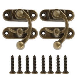Pack of 2 Antique Vintage Quick Release Right Latch Hooks Hasp Latch 38 mm x 44 mm - Swing Latch Made of Bronze with Matching Screws for Building and Decorating Locking Flap