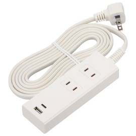 Ohm Electric HS-TU22PD23-W 00-1003 OHM Power Strip, 2 Ports, Rapid Charging, Type C/Type-A Port, 6.6 ft (2 m), White