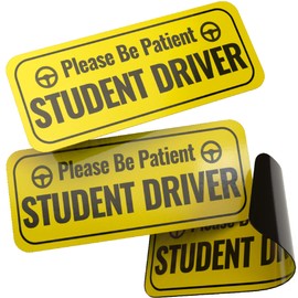 Adheisign Student Driver Magnet | Removable “Please Be Patient” Reflective New Driver Sticker Decal for Car with Strong Adhesive Magnet, Large Driving Icons & Cute Round Border | 3 Pack, Bright Yellow