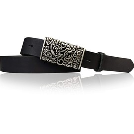 FRONHOFER 18008 Women's 3 cm Leather Belt Floral Buckle Floral Buckle Navy Red Black White, black