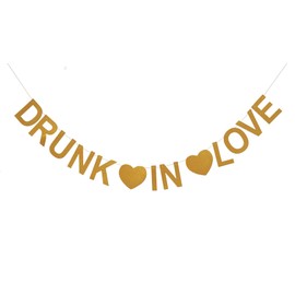 Ucity Drunk in Love Banner Gold Glitter Garland for Bachelorette Party Wedding Engagement Bridal Shower Party Decorations