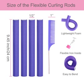 36PCS Flexible Curling Rods for Women, Twist Hair Rollers for Long and Short Hair, Foam Rollers with 2 Steel Pintail Combs